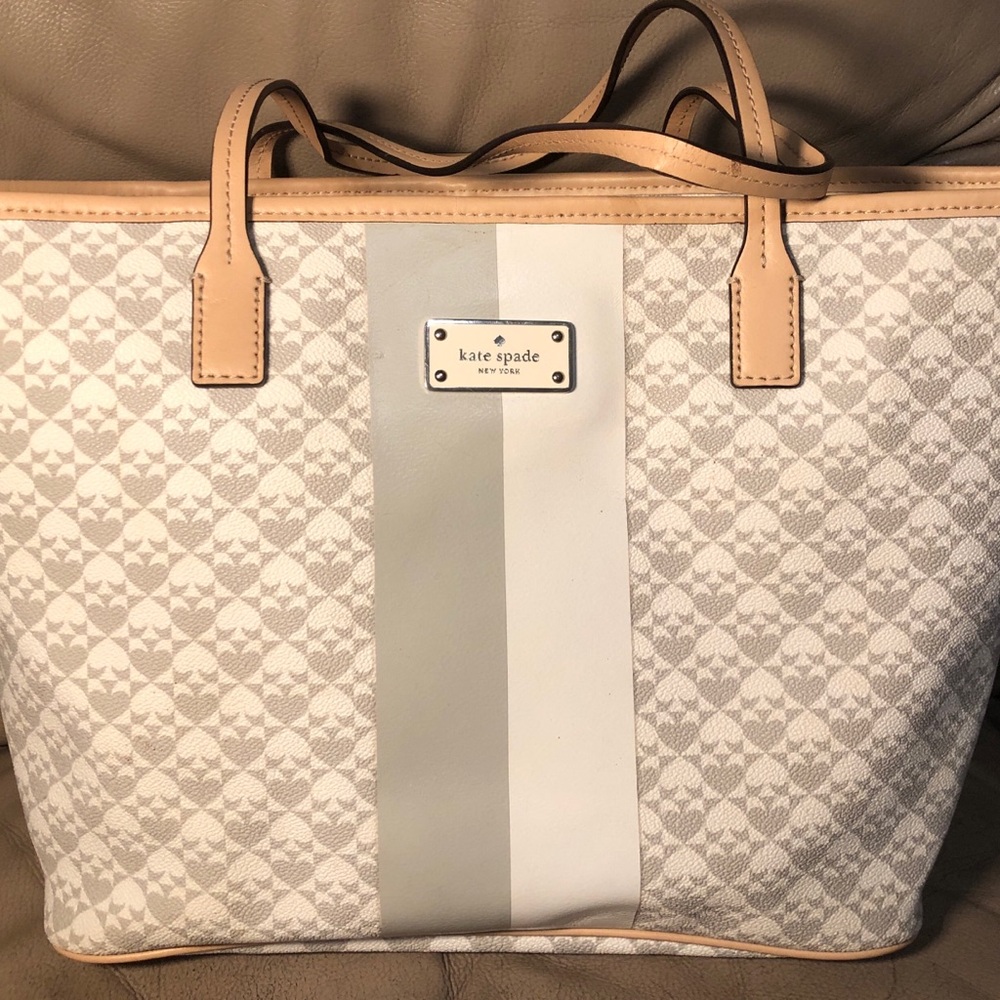 Kate Spade Beige and White Tote Bag